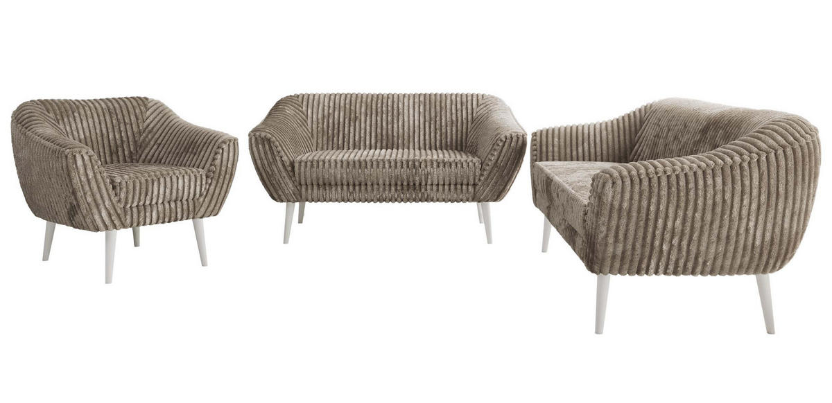 SEDACÍ SOUPRAVA 3+2+1 PIRS - Světle hnědá Manšestr - Bílé nohy - bílá/světle hnědá, kompozitní dřevo/textil (180/75/74cm) - MKS