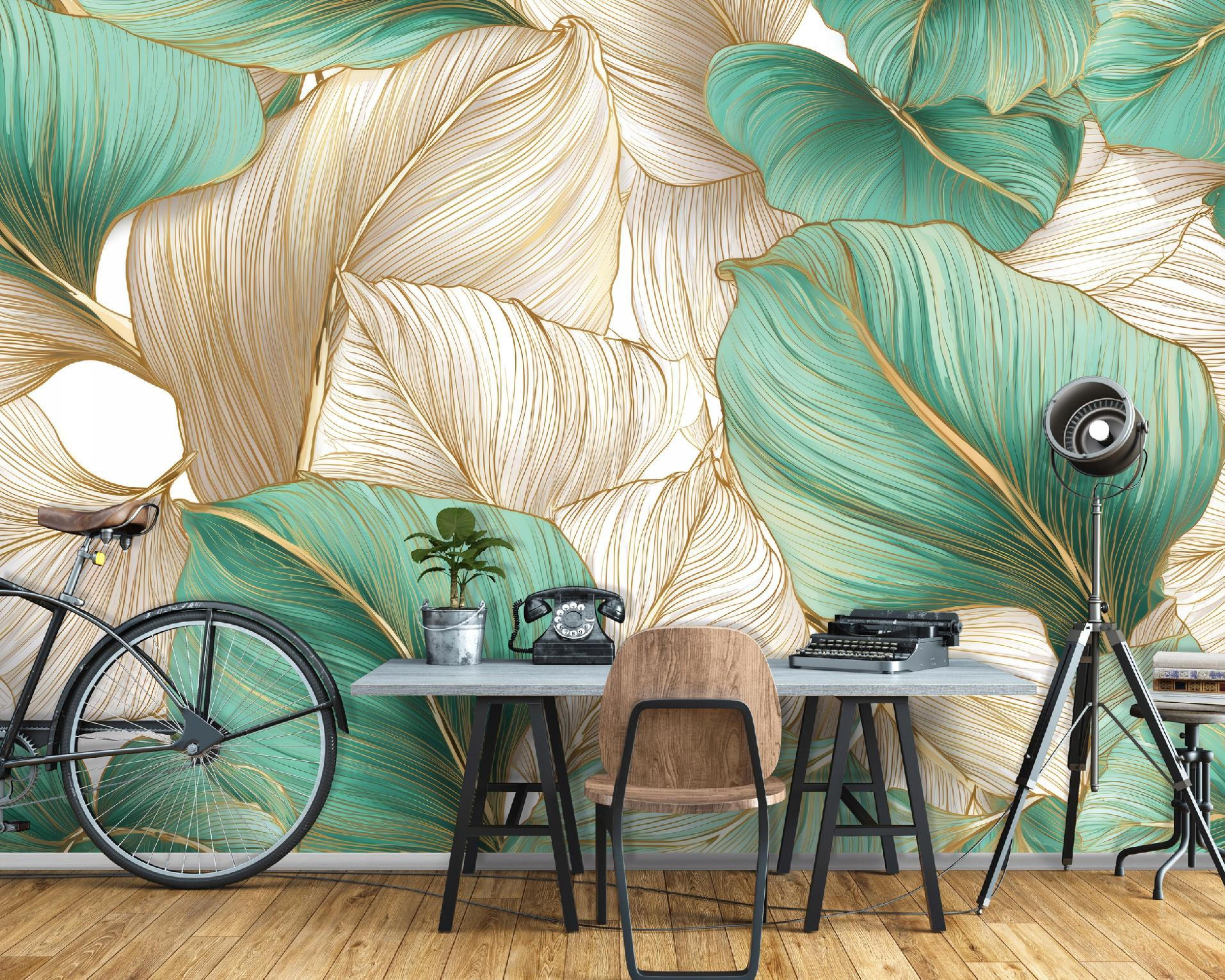 FOTOTAPETE Blätter Glamour Grün 200x140 cm - Multicolor, Papier (200/140cm) - Wallarena