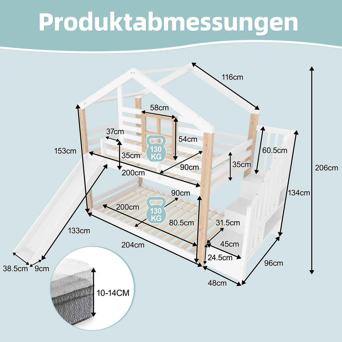 ETAGENBETT 90/200 cm weiß mit Rutsche und Stauraum im skandinavischen Stil - Weiß, Holz (90/200cm) - OKWISH