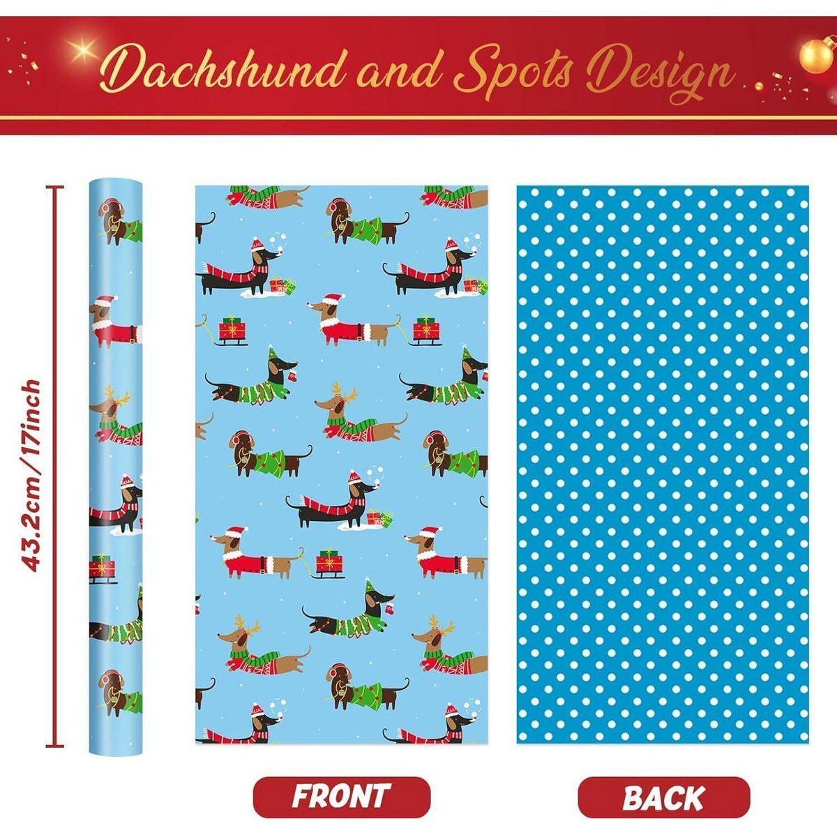 GESCHENKPAPIERROLLE mit Dackelmotiv 43 cm x 10 m - Blau, Papier (43.2/0.1/1020cm)