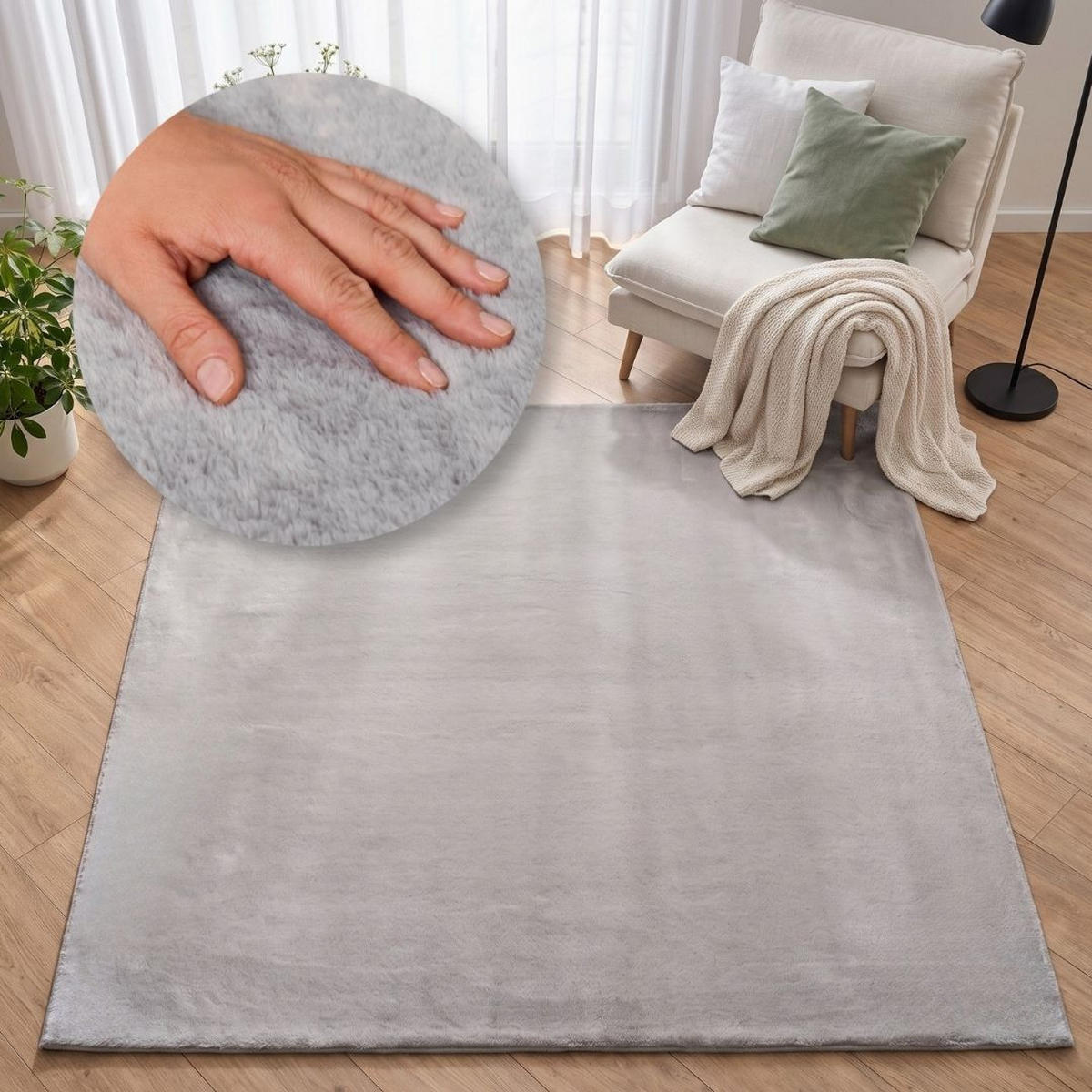 KURZFLORTEPPICH LUMI quadratisch hellgrau kuschelweich waschbar 240/240 cm - Hellgrau, Textil (240/240cm) - Tapiso