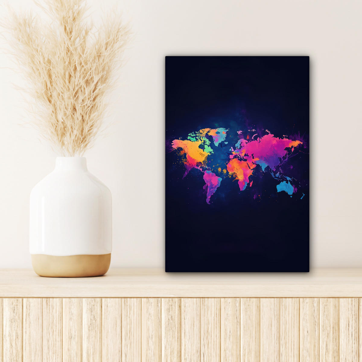 LEINWANDBILD Weltkarte - Bunt - Graffiti 20x30 cm - Multicolor, Textil (20/30cm) - MuchoWow