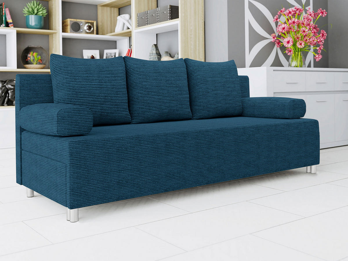 SCHLAFSOFA Dover Cord - Chromfarben/Blau, Holz/Kunststoff (192/86/80cm) - MIRJAN24