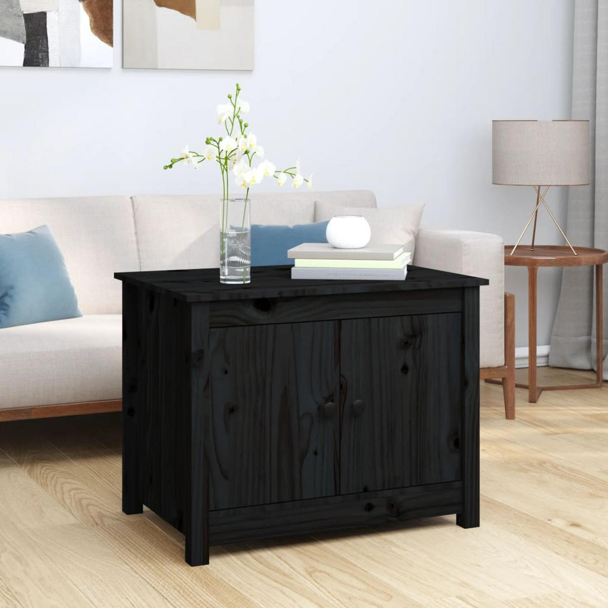 COUCHTISCH Schwarz 71x49x55 cm Massivholz Kiefer - Schwarz, Holz (71/49/55cm) - furnicato