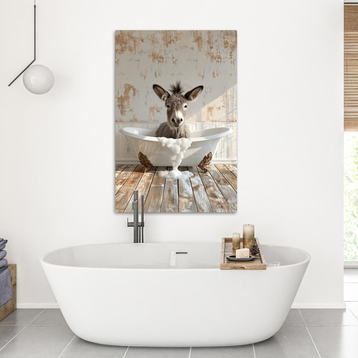 LEINWANDBILD Esel - Tiere - Badewanne - Schaumstoff 80x120 cm - Weiß, Textil (80/120cm) - MuchoWow