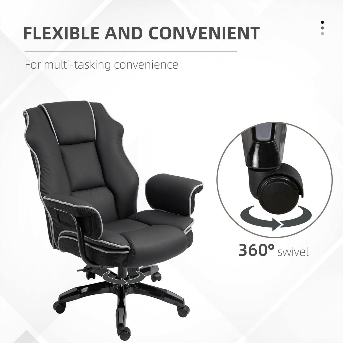 ERGONOMISCHER Bürostuhl, Schwarz - Schwarz, Leder (80/124/76cm) - Vinsetto