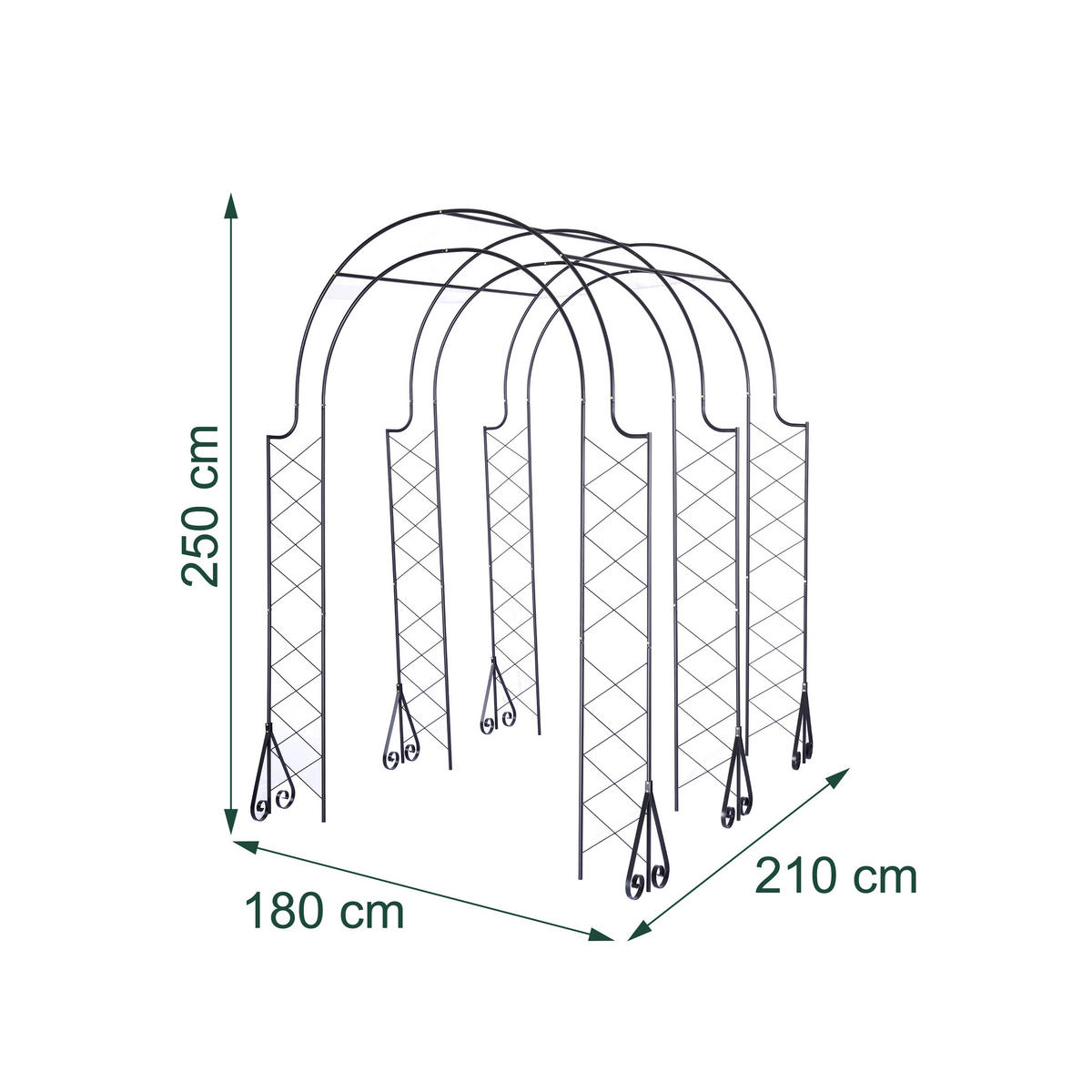 ROSENBOGEN Schwarz Metall 3-fach 250x180x210 cm - Schwarz, Metall (180/250/210cm) - Relaxdays
