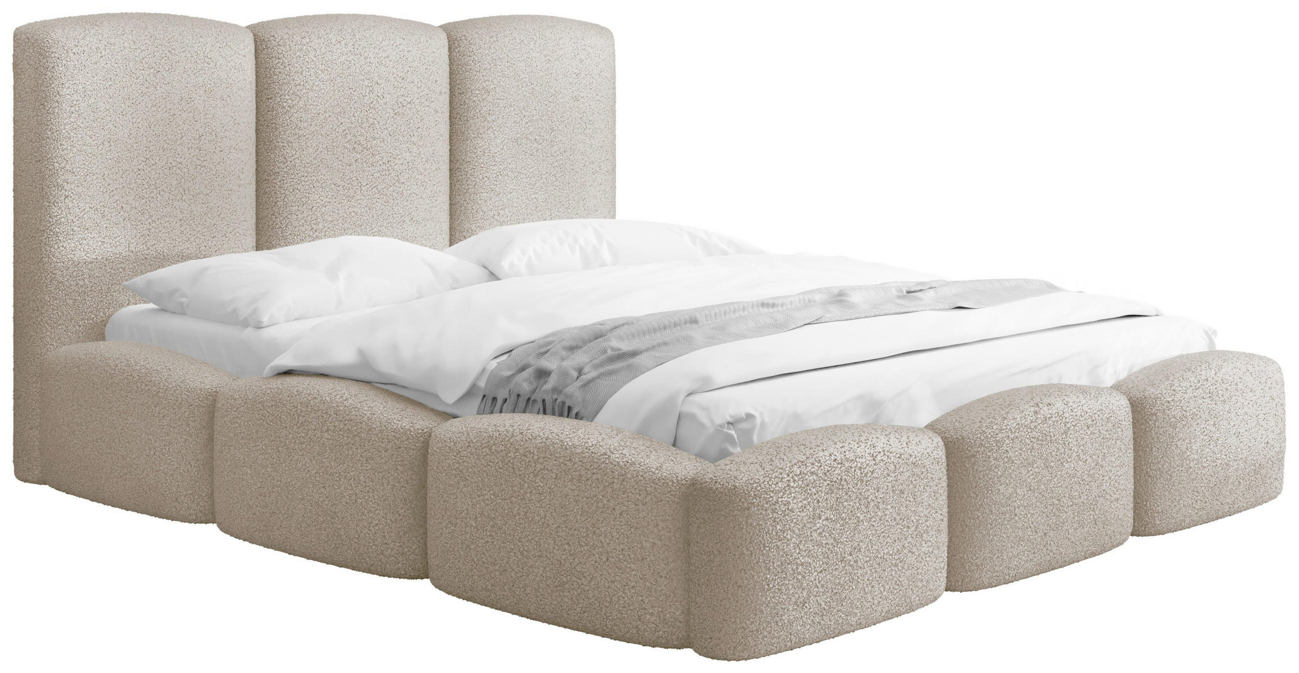 POLSTERBETT Harmony mit Bettkasten, Beige Boucle 140x200 cm - Beige/Birkefarben, Holzwerkstoff/Kunststoff (140/200cm) - WFL GROUP