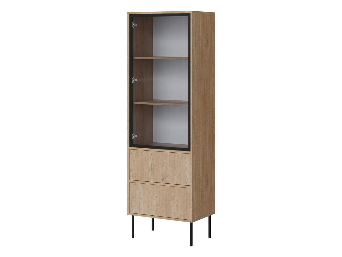 VITRINE Domi 60 2S - Eichefarben/Schwarz, Holzwerkstoff/Metall (60/185/40cm) - MIRJAN24
