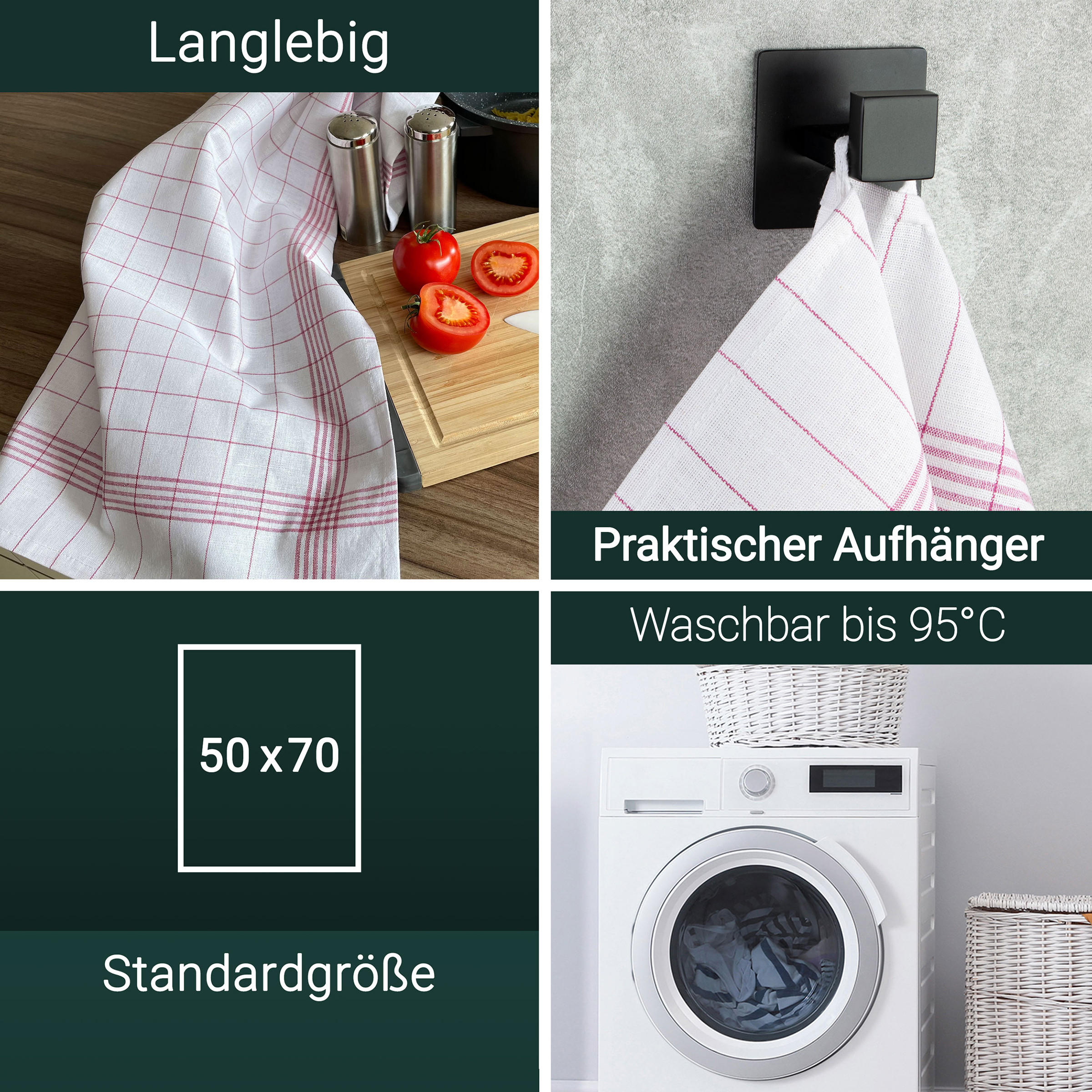 GESCHIRRTÜCHER, 12er-Set, 50x70 cm, 50% Baumwolle, 50% Leinen, Rot - Rot, Textil (50/70cm) - Zollner