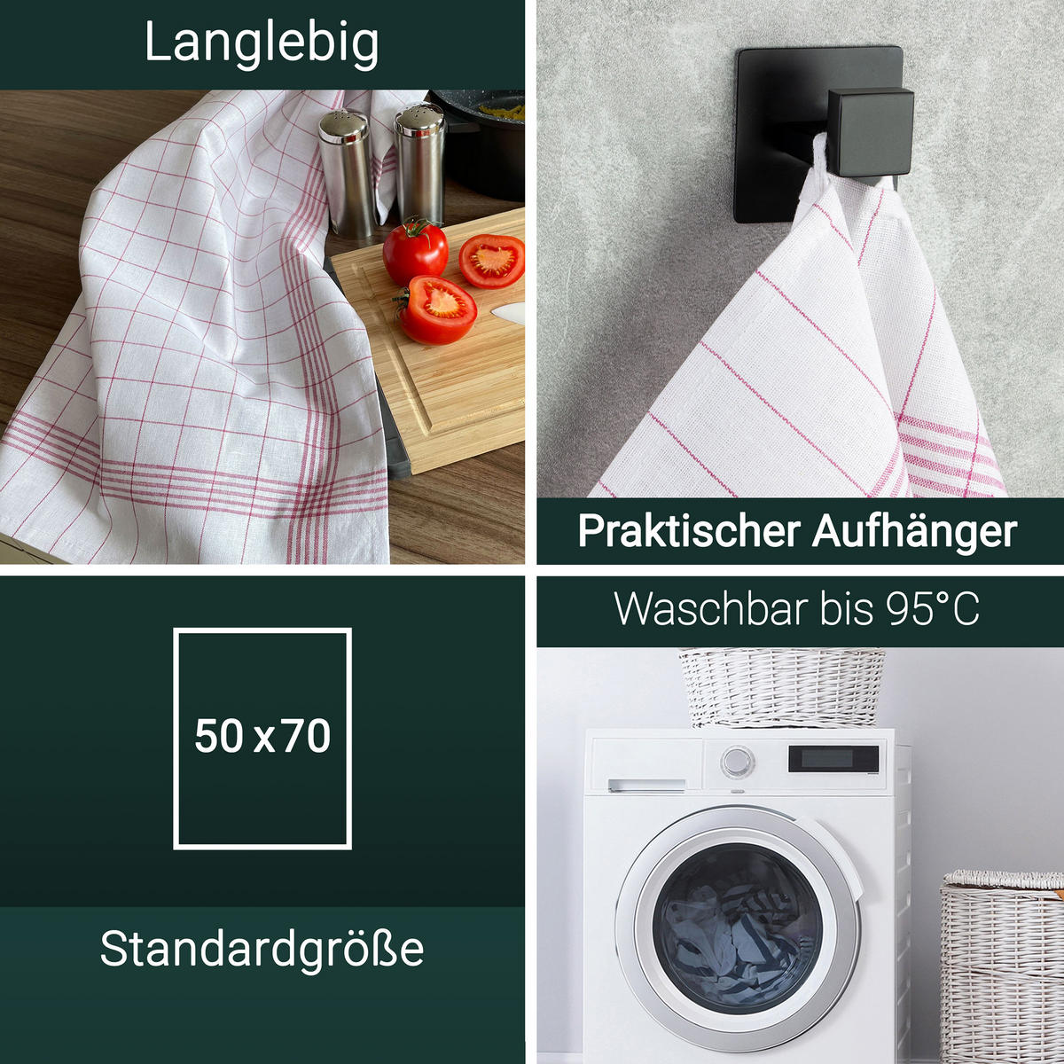 GESCHIRRTÜCHER, 12er-Set, 50x70 cm, 50% Baumwolle, 50% Leinen, Rot - Rot, Textil (50/70cm) - Zollner