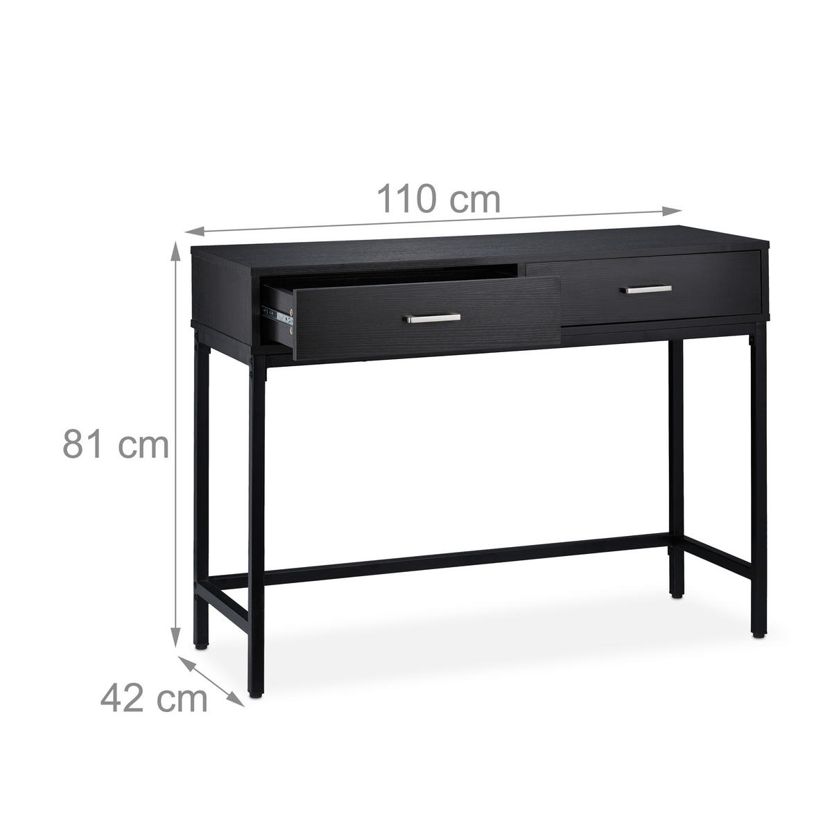 KONSOLENTISCH - Schwarz, Holzwerkstoff/Metall (42/110/81cm) - Relaxdays