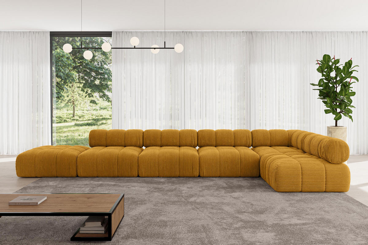 ECKSOFA modulares Sofa Favio-L3 - 475x190x70 cm Senfgelb Cord - Currygelb, Holzwerkstoff/Textil (475/190cm) - ALTDECOR