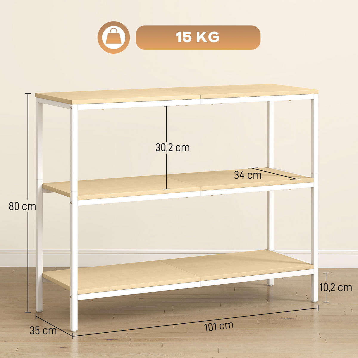 KONSOLENTISCH Naturholz Melamin in Holzoptik Metall 1 Stück - Beige, Metall (101/35/80cm) - GiPP