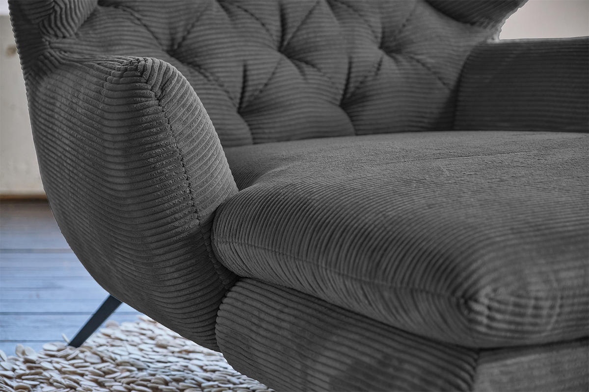 LONGSEAT CHAMRE Granit - Dunkelgrau/Schwarz, Textil/Metall (130/95/160cm) - KAWOLA