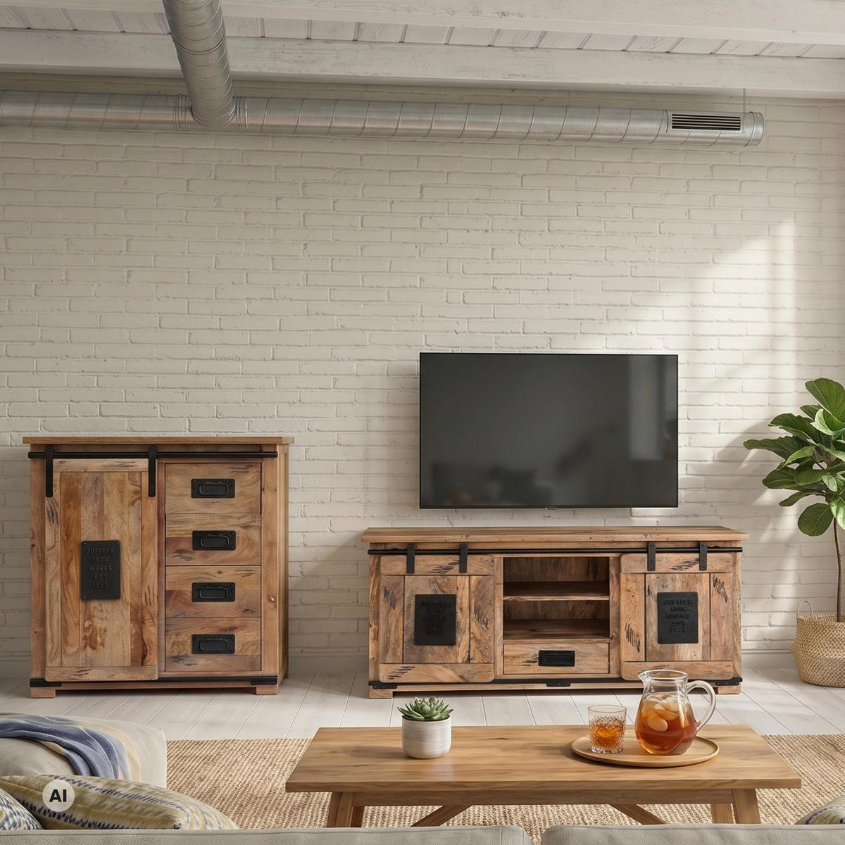 TV SCHRANK Florenz 128 x 45 x 70 cm - Schwarz/Braun, Holz (128/70/45cm) - Mr. Deko
