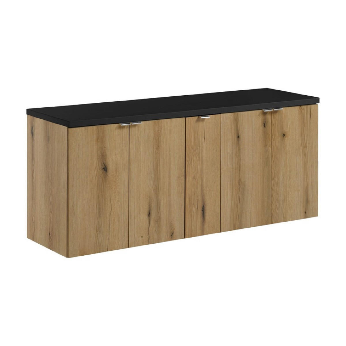 Milaros Markt Waschtischunterschrank Eiche Wotan, Schwarz 140x57x40 cm