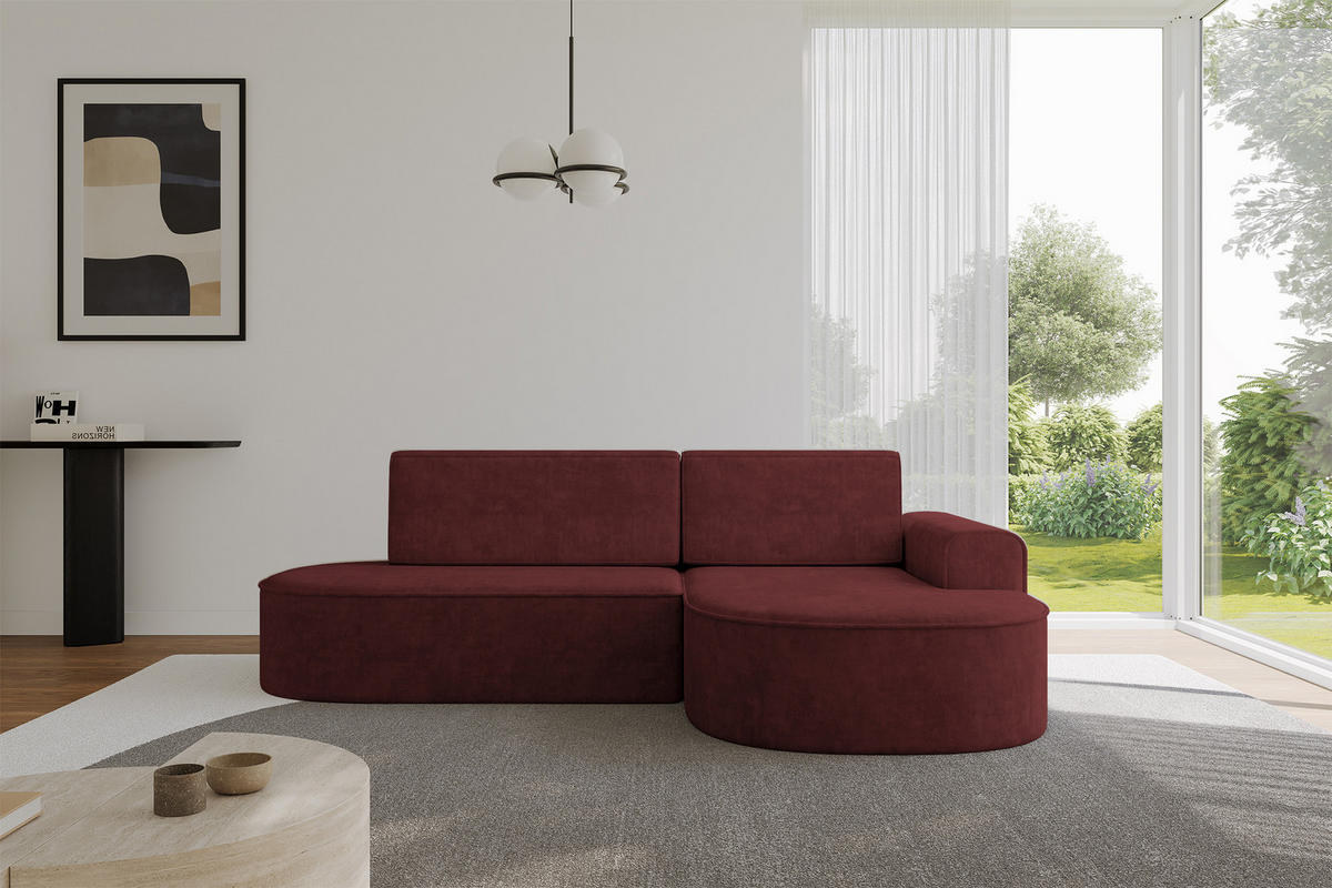 ECKSOFA mit Schlaffunktion und Bettkasten Ottomane Rechts MARI-L1-S - 283x167x85 cm Bordeauxrot Velours - Bordeaux/Schwarz, Holzwerkstoff/Kunststoff (167/283cm) - ALTDECOR