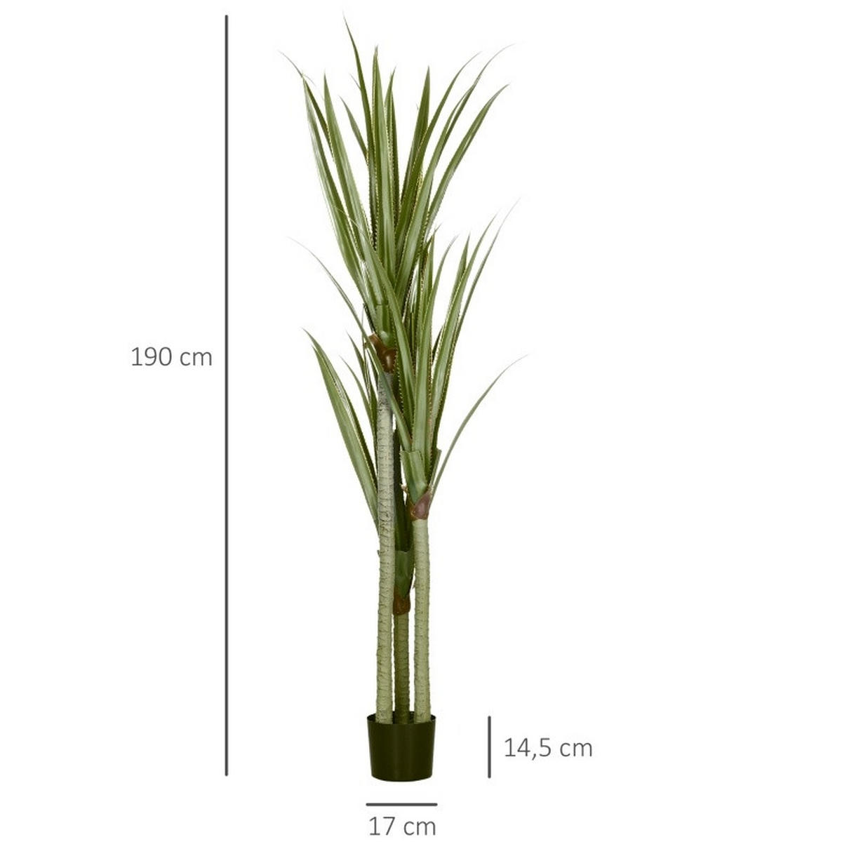 KUNSTPFLANZEN Yucca 17/17/190 cm grün aus Kunststoff pflegeleicht - Grün, Kunststoff (190cm) - OKWISH