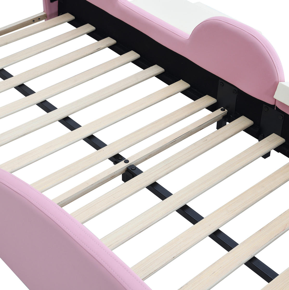 KINDERBETT aus PU 90x200 cm Rosa mit Rutsche, Treppe und Multi-Mode-LED-Streifen - Rosa, Kunststoff (90/200cm) - IVMEU