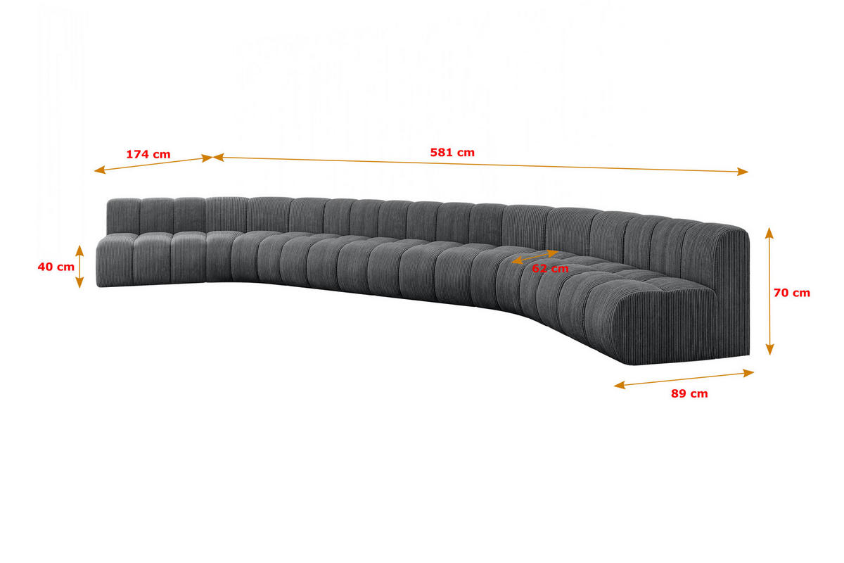 WOHNLANDSCHAFT modulares Sofa Montra-U2 - 581x174x70 cm Dunkelgrau - Dunkelgrau, Holzwerkstoff/Textil (581/70/174cm) - ALTDECOR