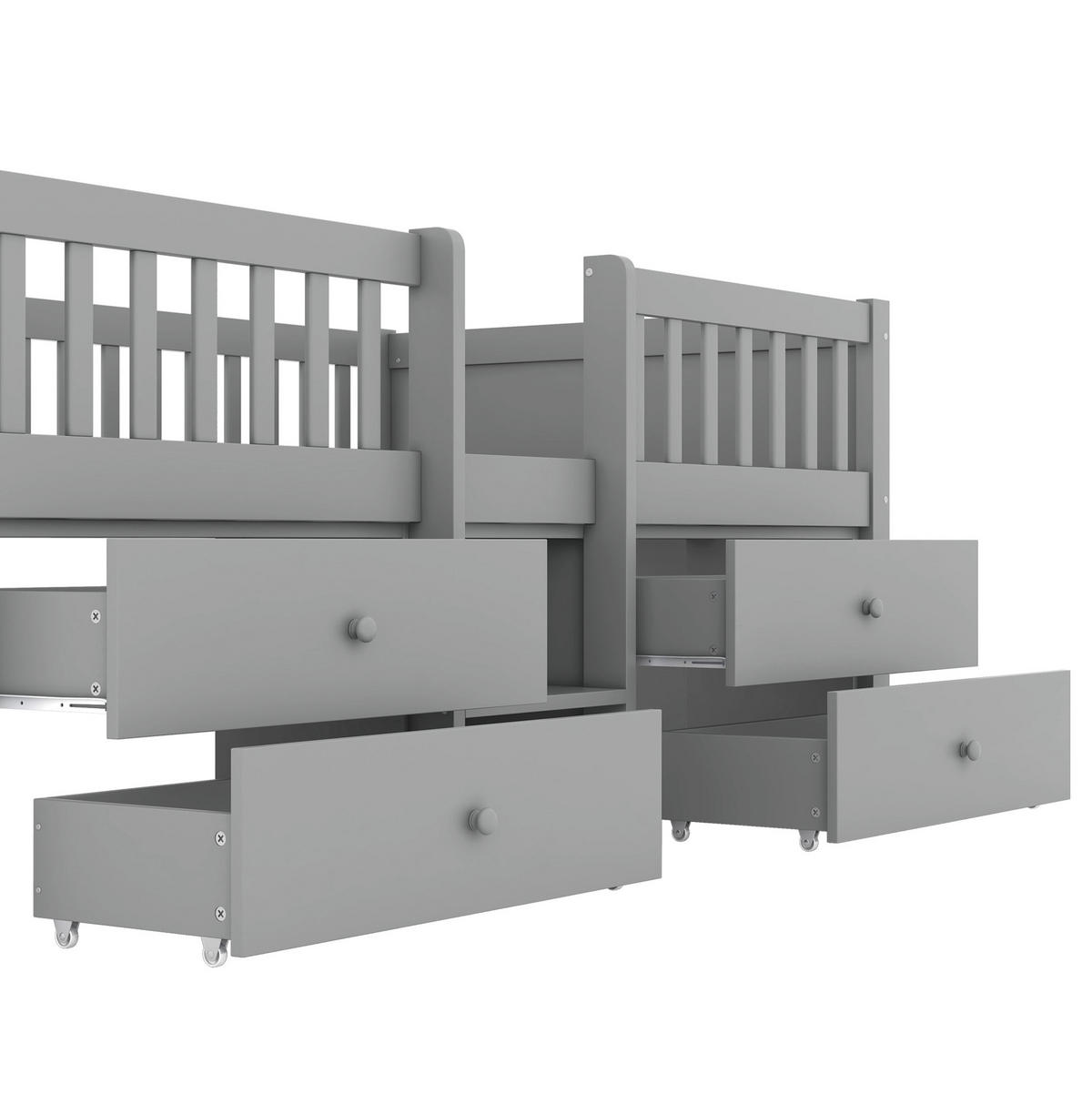 VISOKA postelja 90/200 cm siva s 4 predali in lestvijo iz bora in MDF - siva, les (90/200cm) - OKWISH