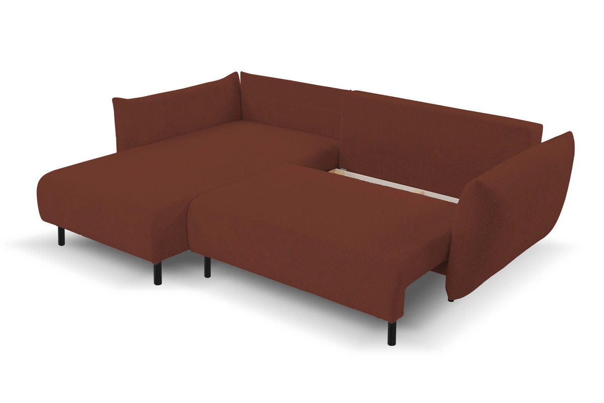 ECKSOFA ADEL mit Schlaffunktion und Bettkasten, L-förm, Metallbeine, verstellbar lose Rückenkissen, freistehend, LINKS, 171x257x90 cm, Bordeaux - Bordeaux, Holz/Textil (171/257cm) - DomoHome