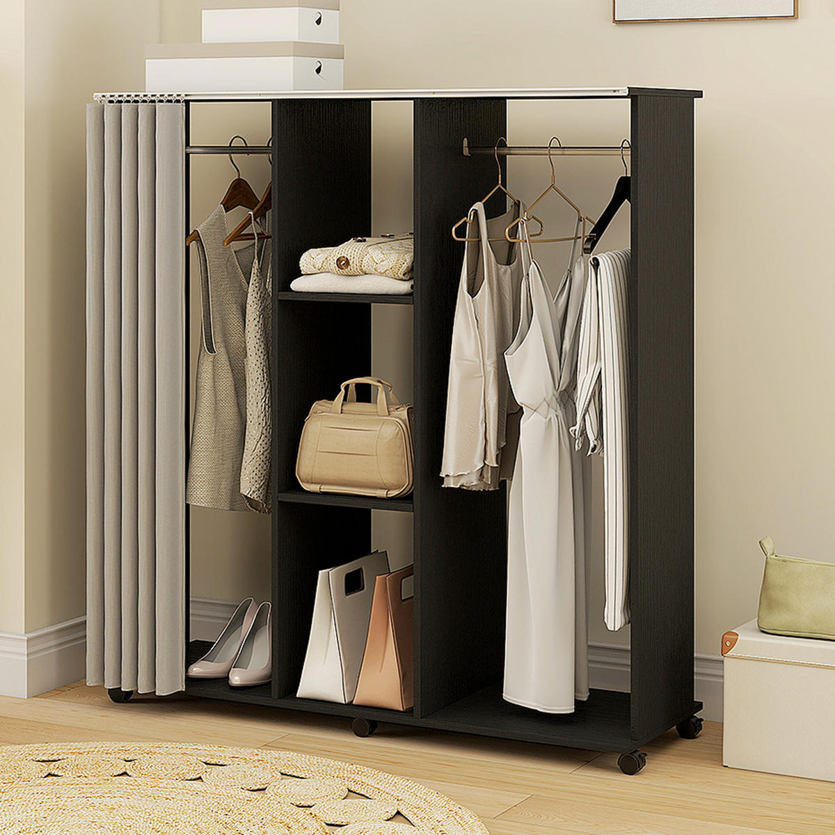 KLEIDERSCHRANK DE-17206 Schwarz - Schwarz, Holzwerkstoff (40/128/120cm) - ComfortXL