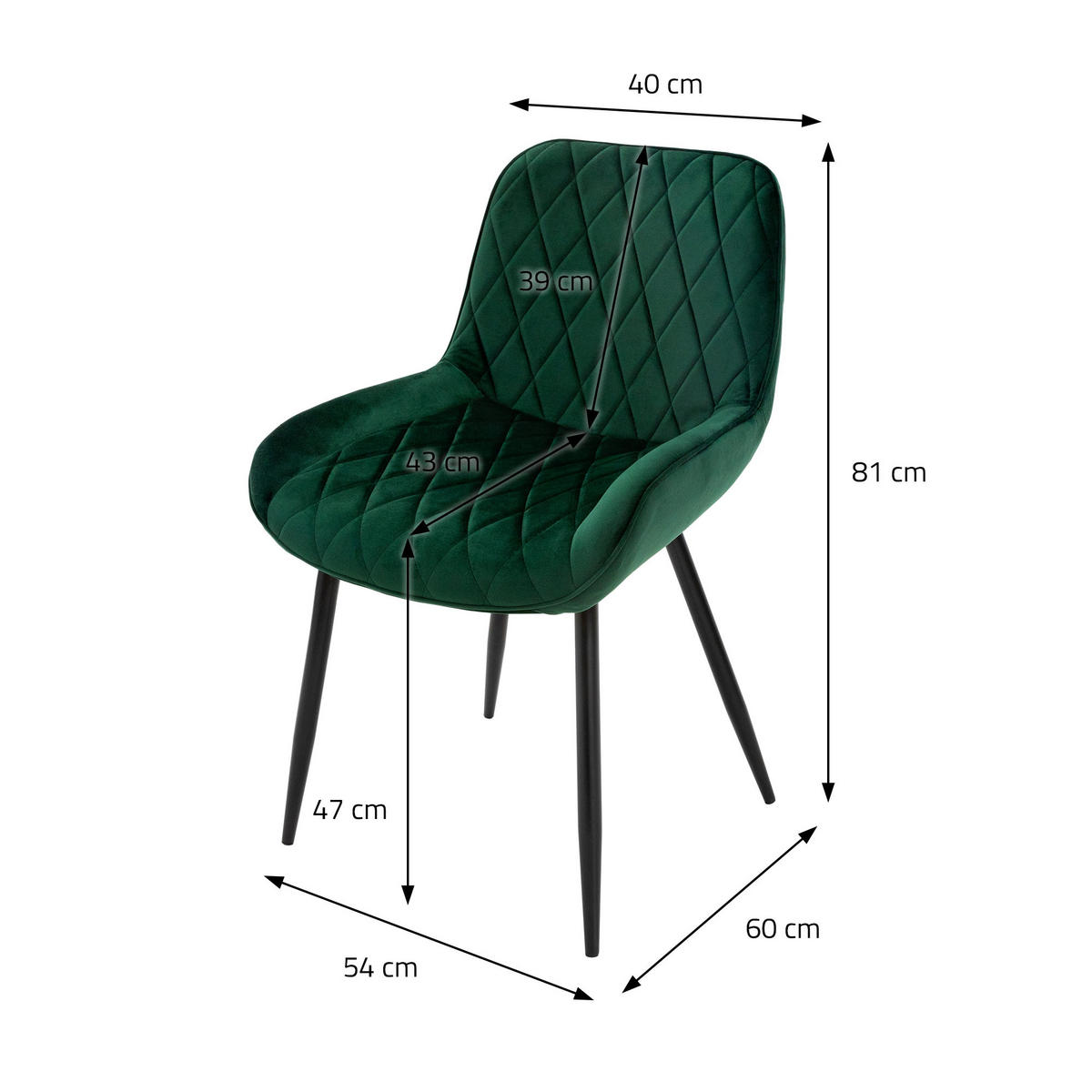 ESSZIMMERSTUHL Samt Dunkelgrün 4er Set - Dunkelgrün, Textil (54/81/60cm) - ML-DESIGN