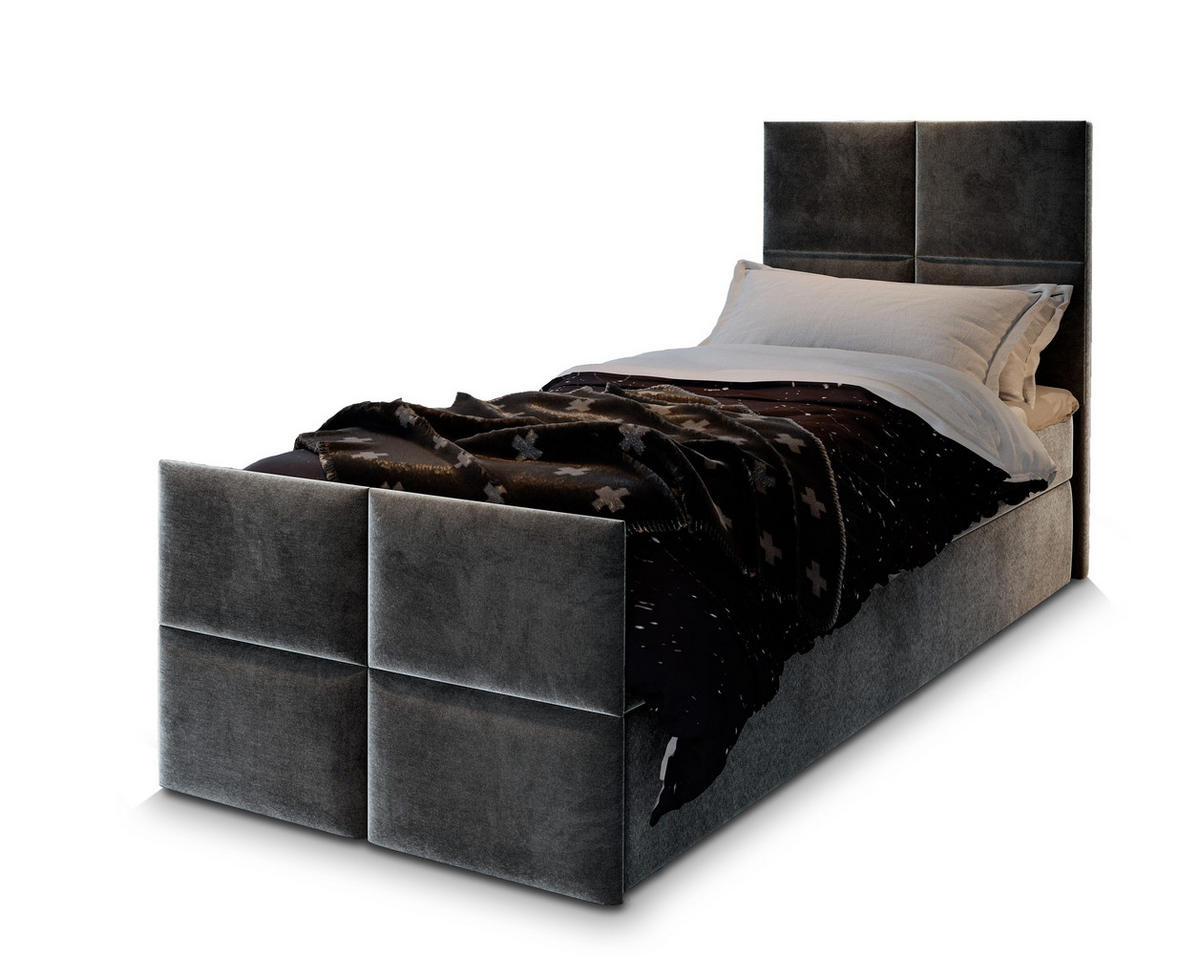 POSTEL BOXSPRING ARIEL 100x200 cm, s matrací a úložným prostorem, tmavě šedá - tmavě šedá, kompozitní dřevo/textil (100/200cm) - MASSENO