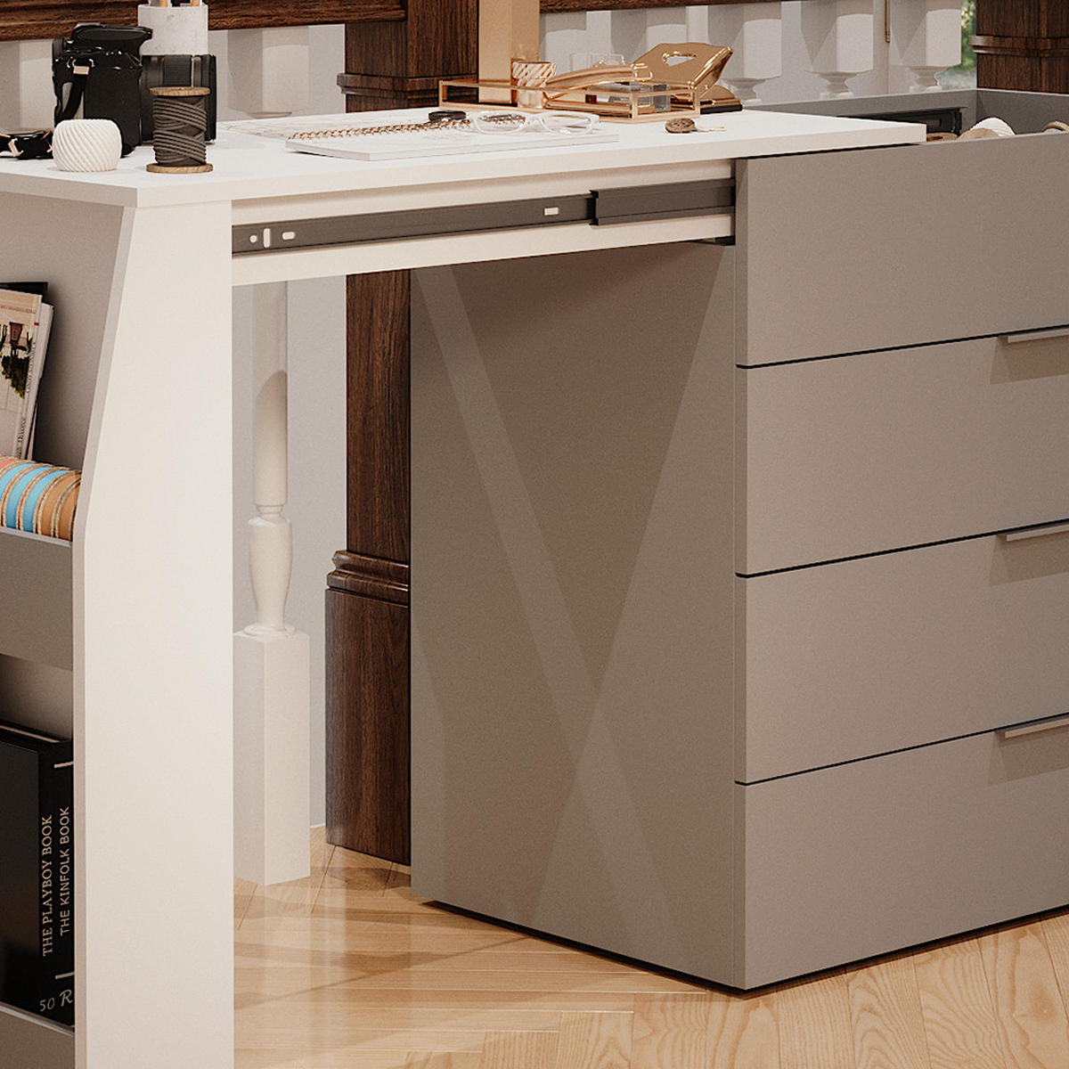 BASTELTISCH Iva Grau 95.5 x 80 cm ausklappbar, 4 Schubladen - Grau, Holzwerkstoff (47/95.5/80cm) - Vicco