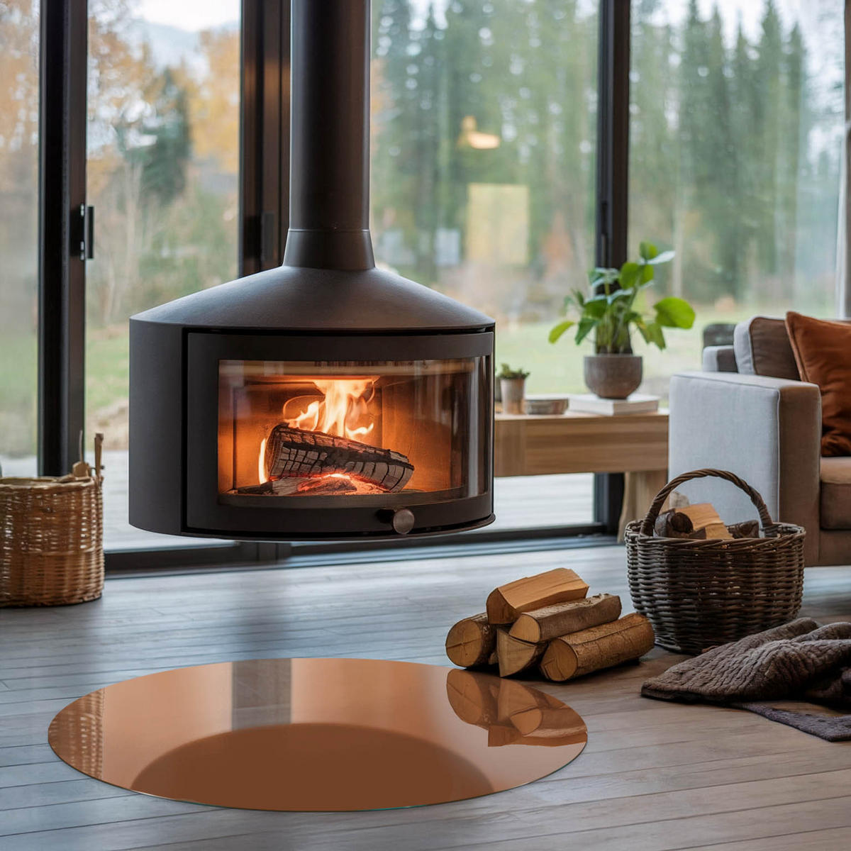 GLASPLATTE für Kamin Ø 90 cm - Braun, Glas (90/90/0.4cm) - TULUP