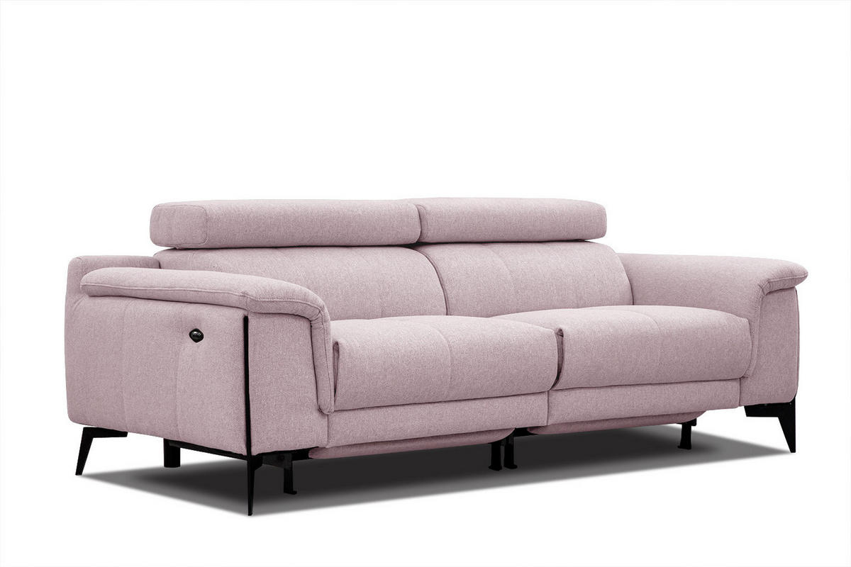 RELAXSOFA MATERA 3-Sitzer mit 2 Relaxfunktionen, rosa - Schwarz/Rosa, Holzwerkstoff/Textil (212/82/103cm) - Courtois Laville