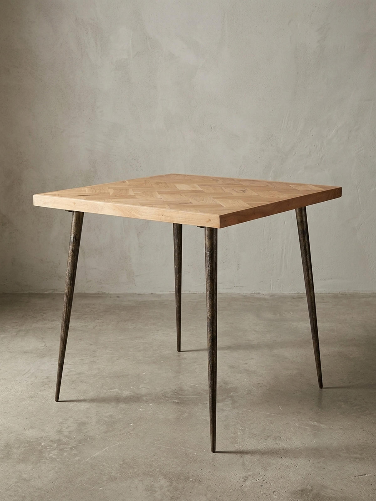 ESSZIMMERTISCH – Akazie Fischgrätmuster Metallbeine 80x80 cm Industrial - Beige/Anthrazit, Holz/Metall (80/80/76cm) - KADIMA DESIGN
