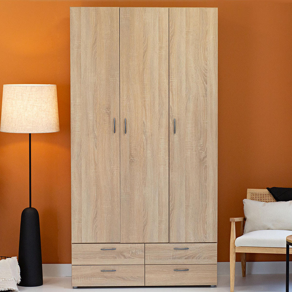 KLEIDERSCHRANK Basic Eiche Sonoma 110,7 / 52 / 214 cm - Silberfarben/Sonoma Eiche, Holz/Holzwerkstoff (110.7/214/52cm) - Feldmann-Wohnen