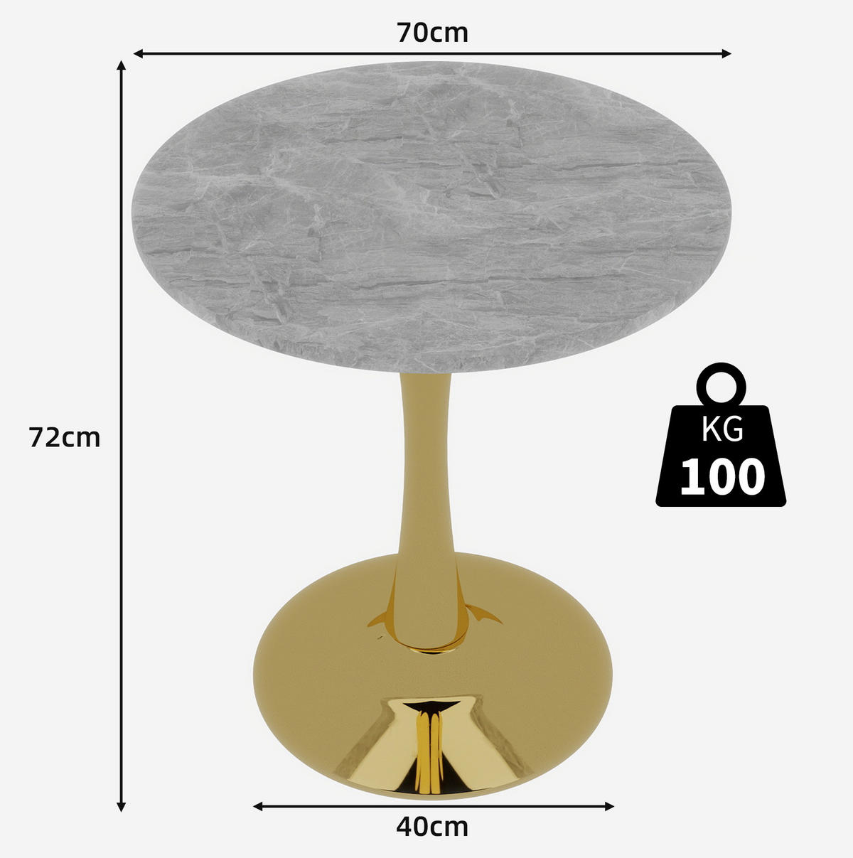 ODKLÁDACÍ stolek 70/70/72 cm zlatá z umělého mramoru kulatý - zlatá, kámen (70/70/72cm) - OKWISH