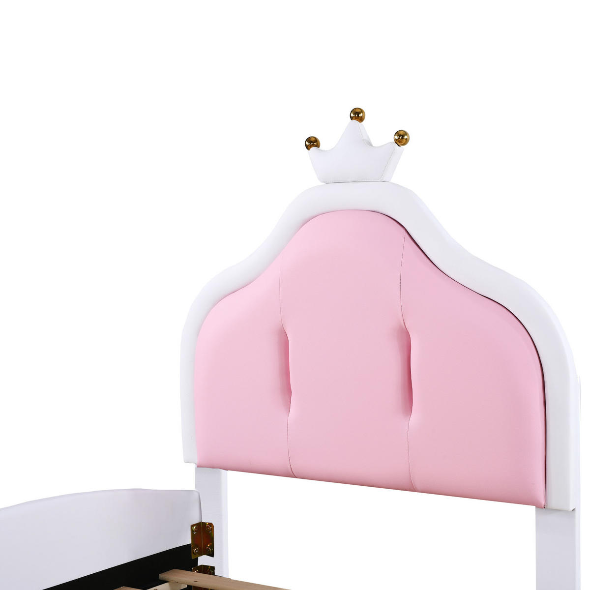 KINDERBETT 90/200 cm Weiß/Pink mit Kronenleiste aus Kunstleder - Weiß, Textil (90/200cm) - OKWISH