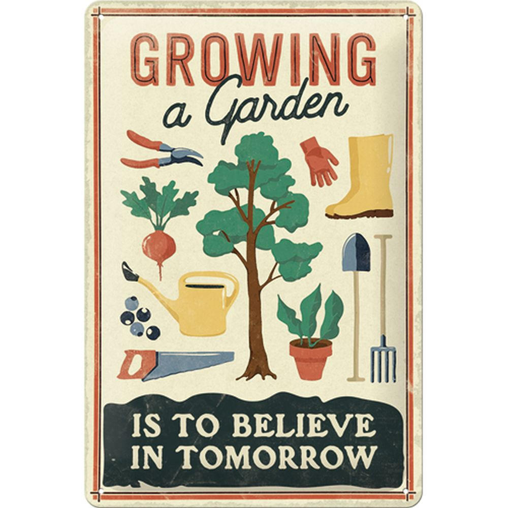 BLECHSCHILD 20/30 cm Outdoor & Activities Growing A Garden - Multicolor, Metall (20/30/0.2cm) - Nostalgic-Art
