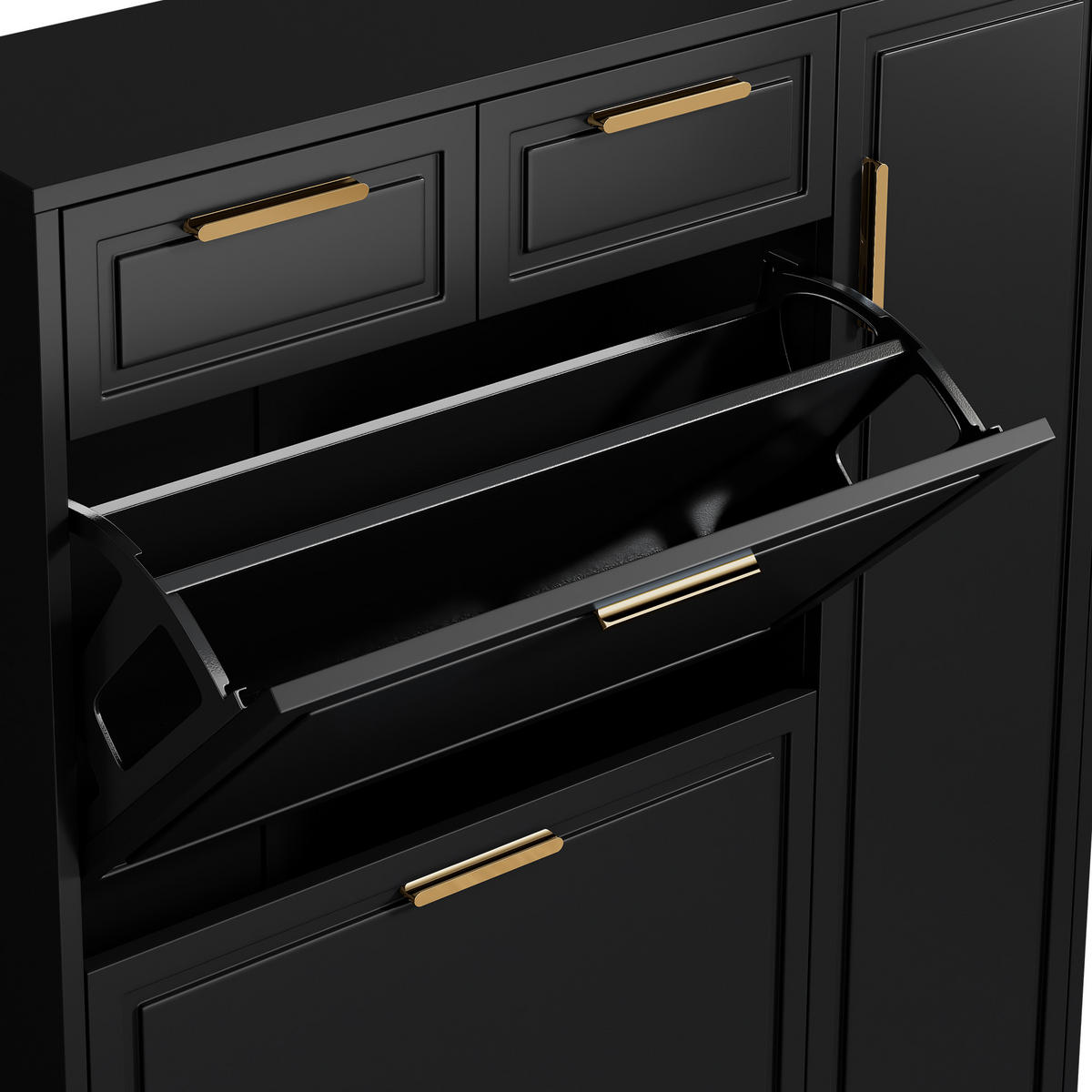 SCHUHSCHRANK mit verstellbaren Regalen und Schubladen, Schwarz - Schwarz, Holzwerkstoff (24/107/95cm) - Urban Meuble