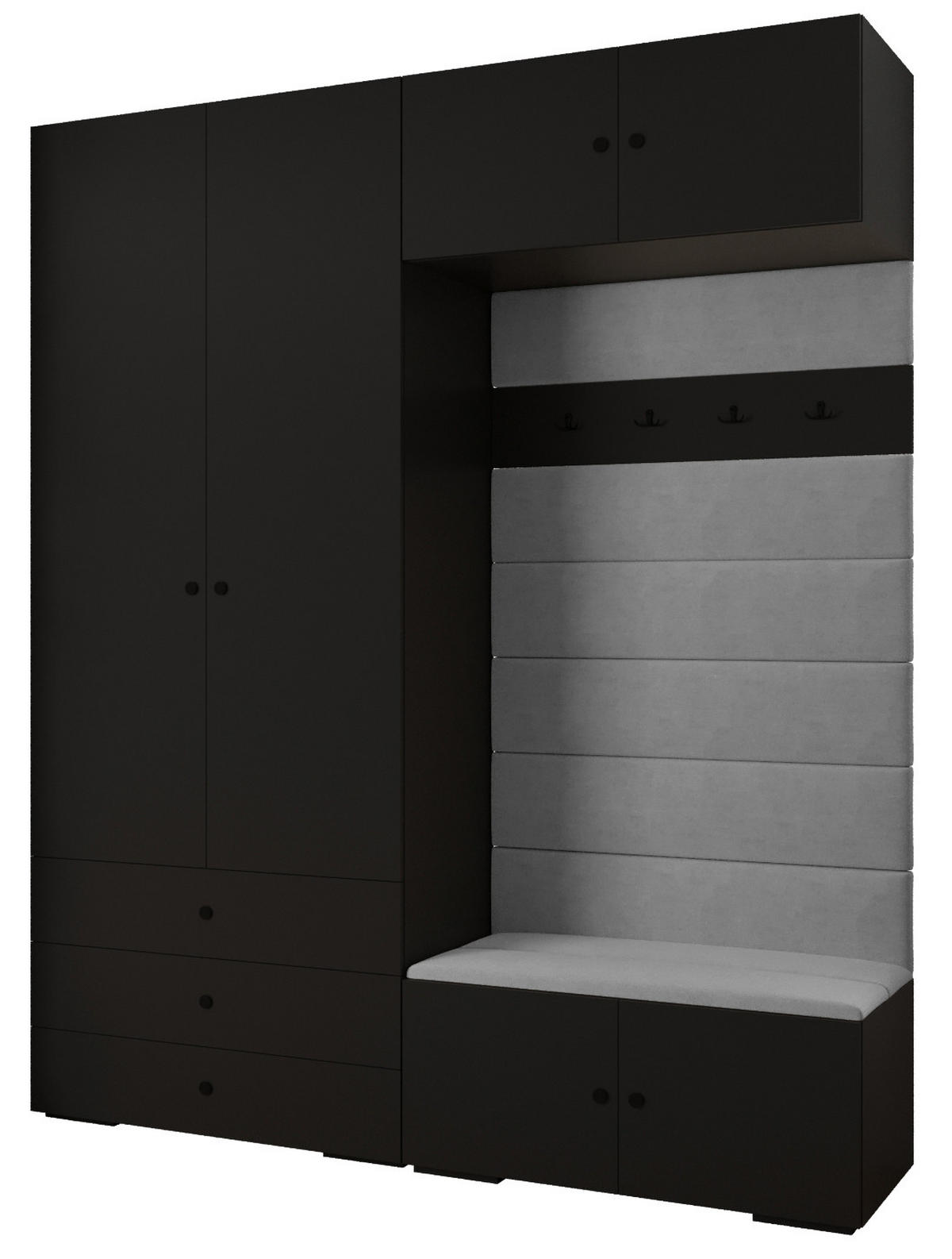 GARDEROBEN-SET 236,7/200/47 - Schwarz/Grau, Holz/Kunststoff (200/236.7/47cm) - Abiks Möbel