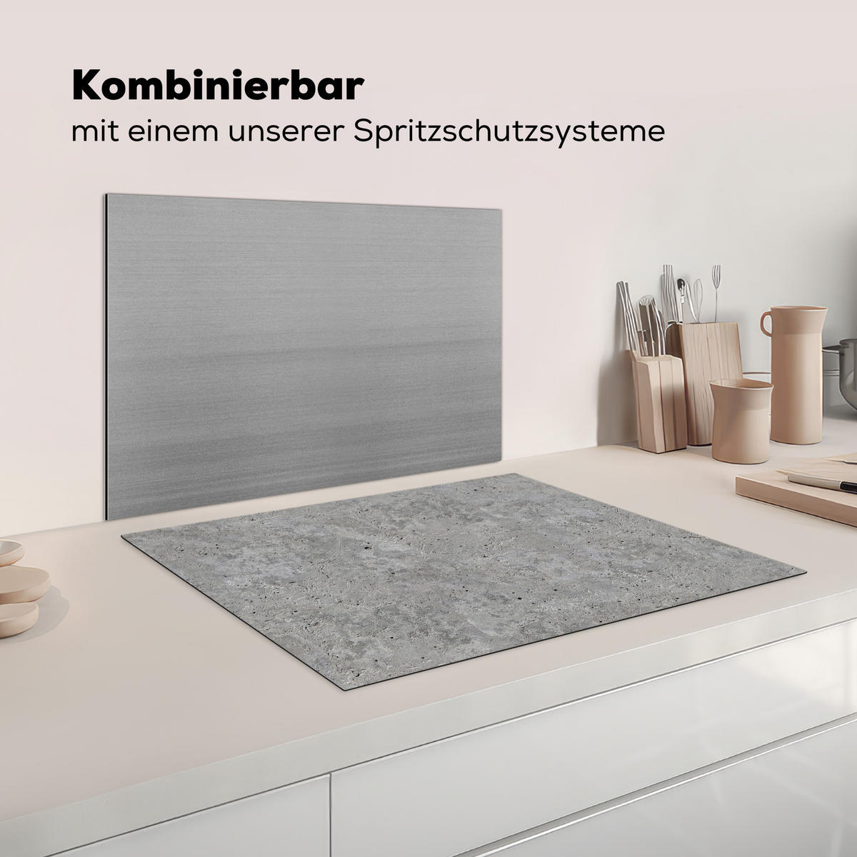 HERDABDECKPLATTE Beton - Schiefer - Grau - Struktur aus Beton Herdabdeckung Induktionsfeld 70x52 cm - Hellgrau, Kunststoff (70/52/0.2cm) - MuchoWow