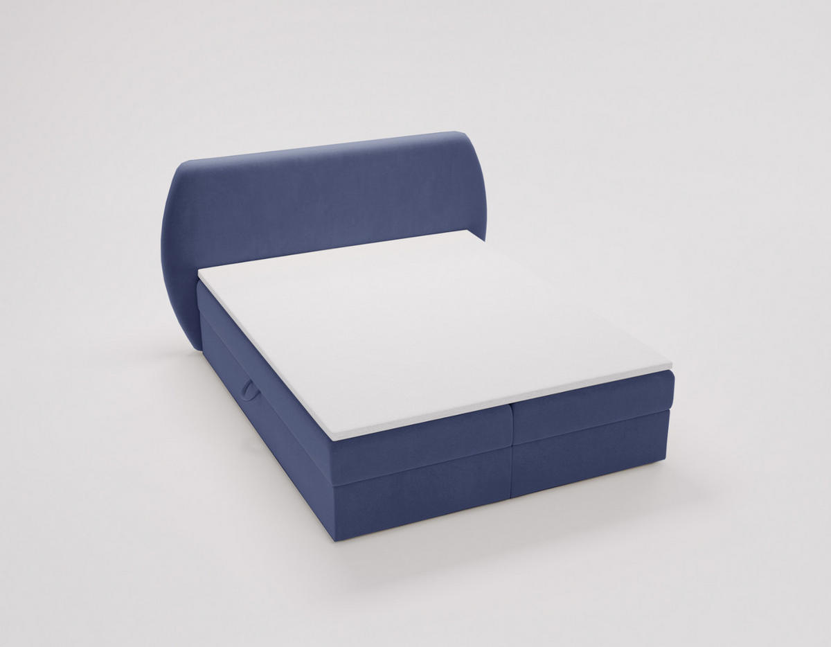 BOXBETT Bloom mit abgerundetem Kopfteil, Stoff Komodo Marineblau 120x200 cm - Dunkelblau, Holz (120/200cm) - Kaiser Möbel
