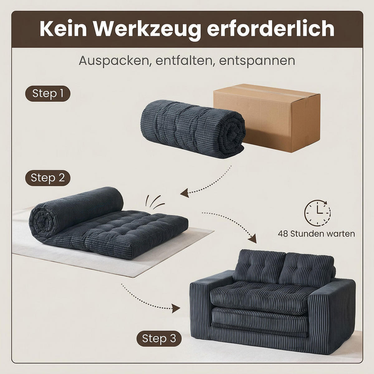 SCHLAFSOFA 140/85/54 cm Schwarz Cord - Schwarz, Textil (85/54/140cm) - Oxeza