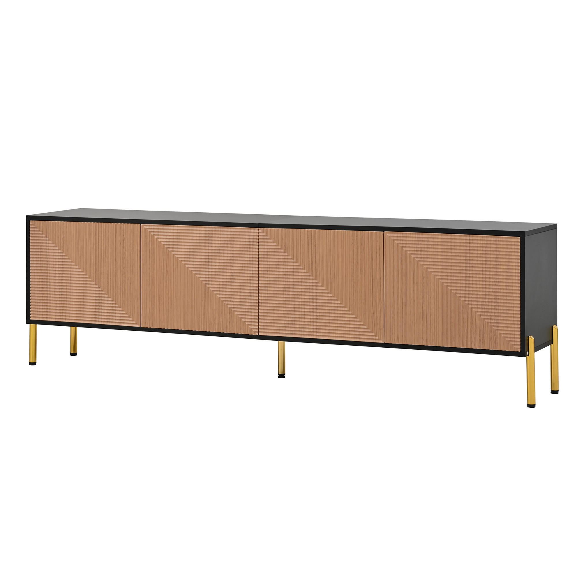 TV-ELEMENT179X35X53,5CM Schwarz-Gold mit 4 Türen und goldenen Metallbeinen - Schwarz, Holz (49.5/17.6/100.99cm) - Raelunyi