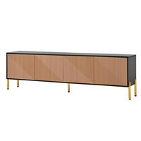 TV-ELEMENT179X35X53,5CM Schwarz-Gold mit 4 Türen und goldenen Metallbeinen - Schwarz, Holz (49.5/17.6/100.99cm) - Raelunyi