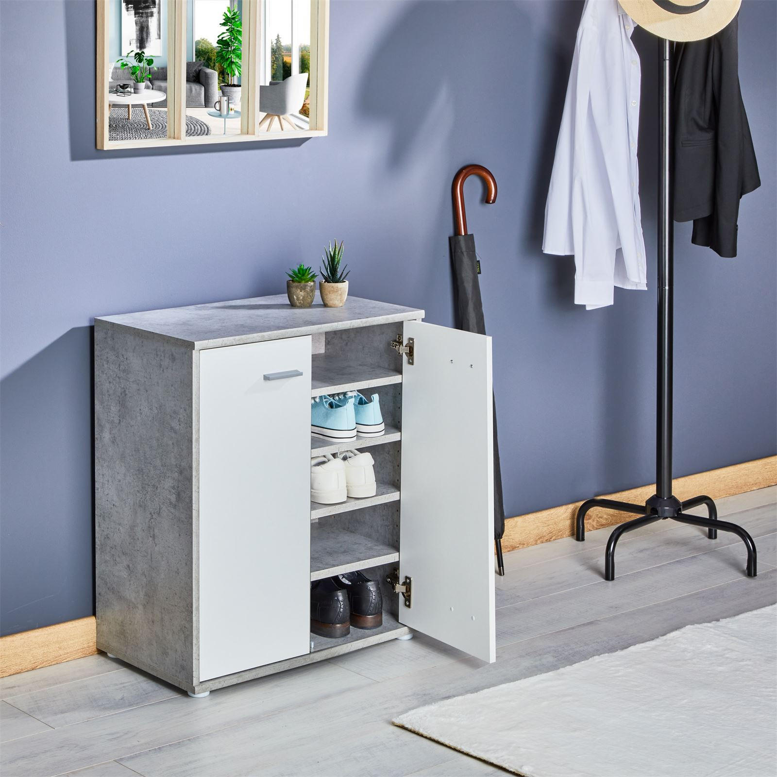 SCHUHSCHRANK LENNIS - Weiß/Grau, Holzwerkstoff (60/70/35cm) - CARO-Möbel