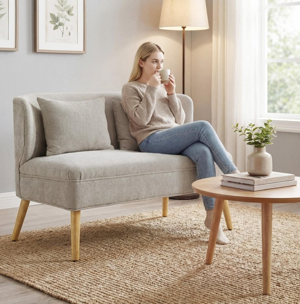 2-SITZER-SOFA aus Chenille 117x65x78,5 cm in Beige mit Flügelrücken - Beige, Textil (65/78.5/117cm) - Modfu