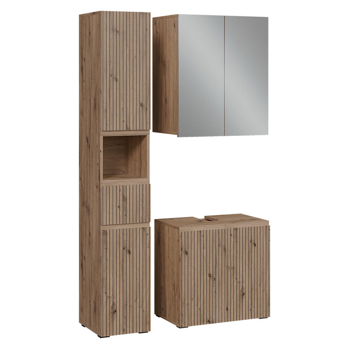 BADMÖBEL-SET Takumi Artisan 3 Teile - Hellgrau, Holzwerkstoff (60/58/35cm) - Vicco