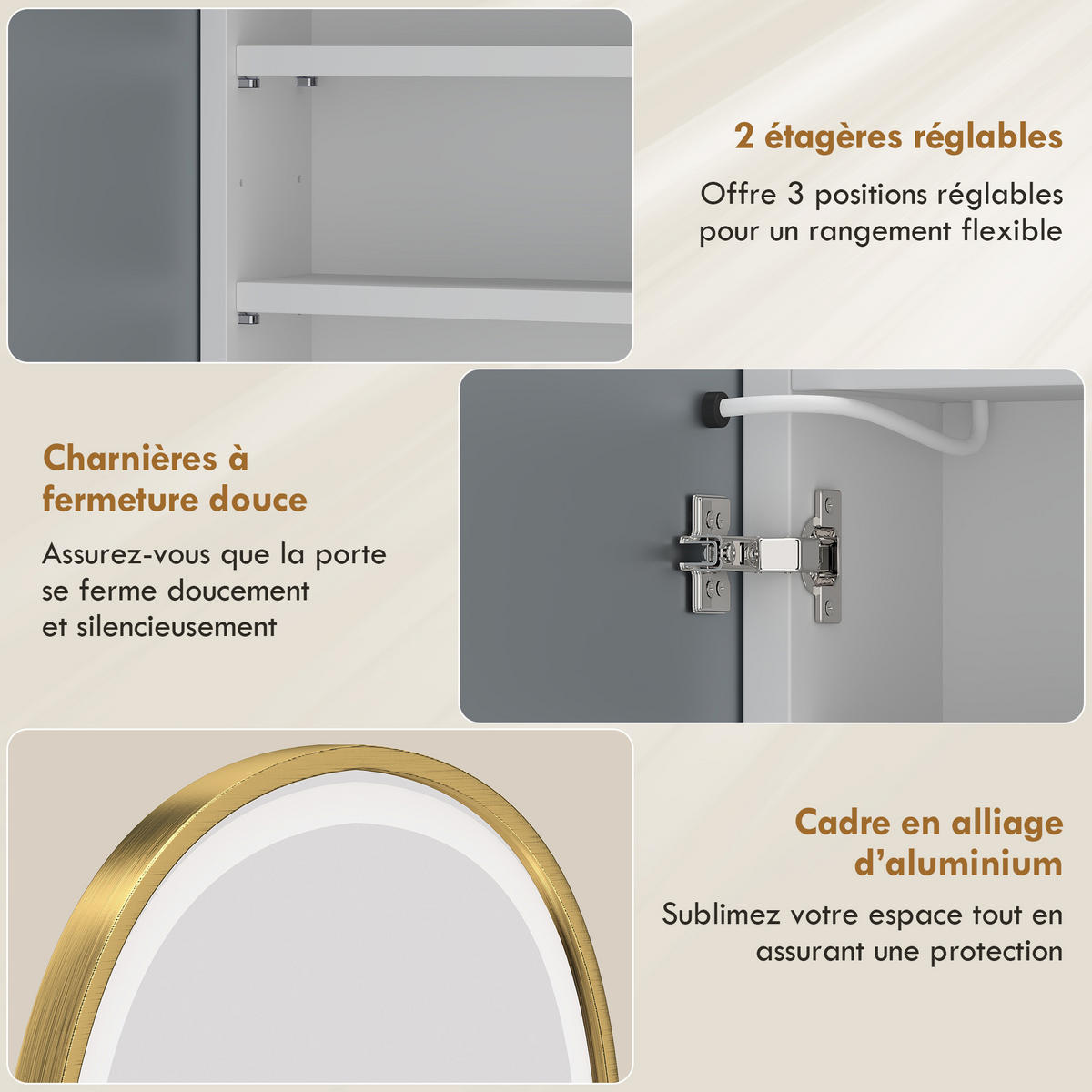 SPIEGELSCHRANK , beschlagfrei, 50 x 14,5 x 70 cm ,gold - Goldfarben, Glas (50/70/14.5cm) - Vallsero