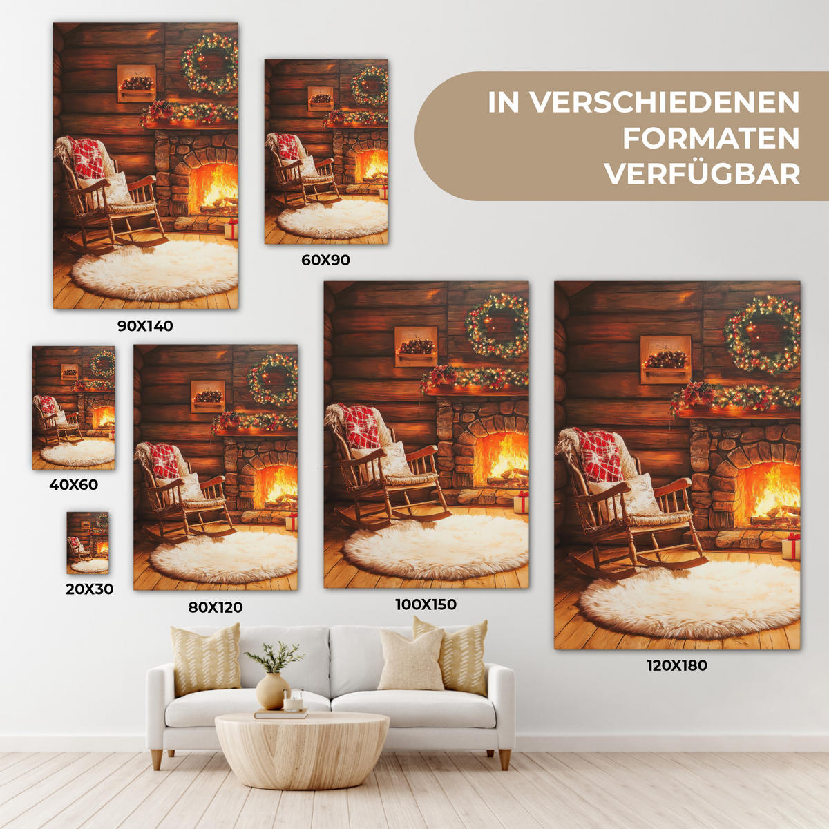 LEINWANDBILD Winter - Weihnachten - Zuhause - Kamin 20x30 cm - Bernsteinfarben, Textil (20/30cm) - MuchoWow